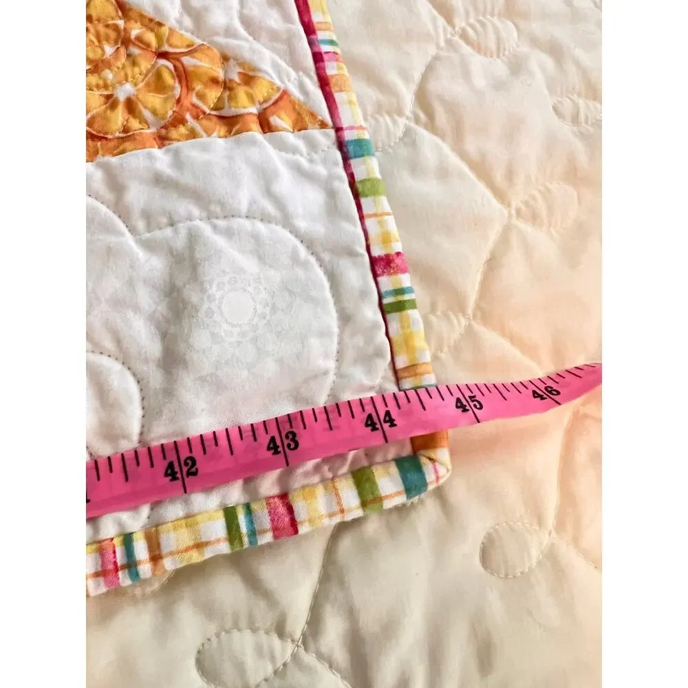 quilt pinwheel block lap couch blanket hand made whimsical fruit print 45